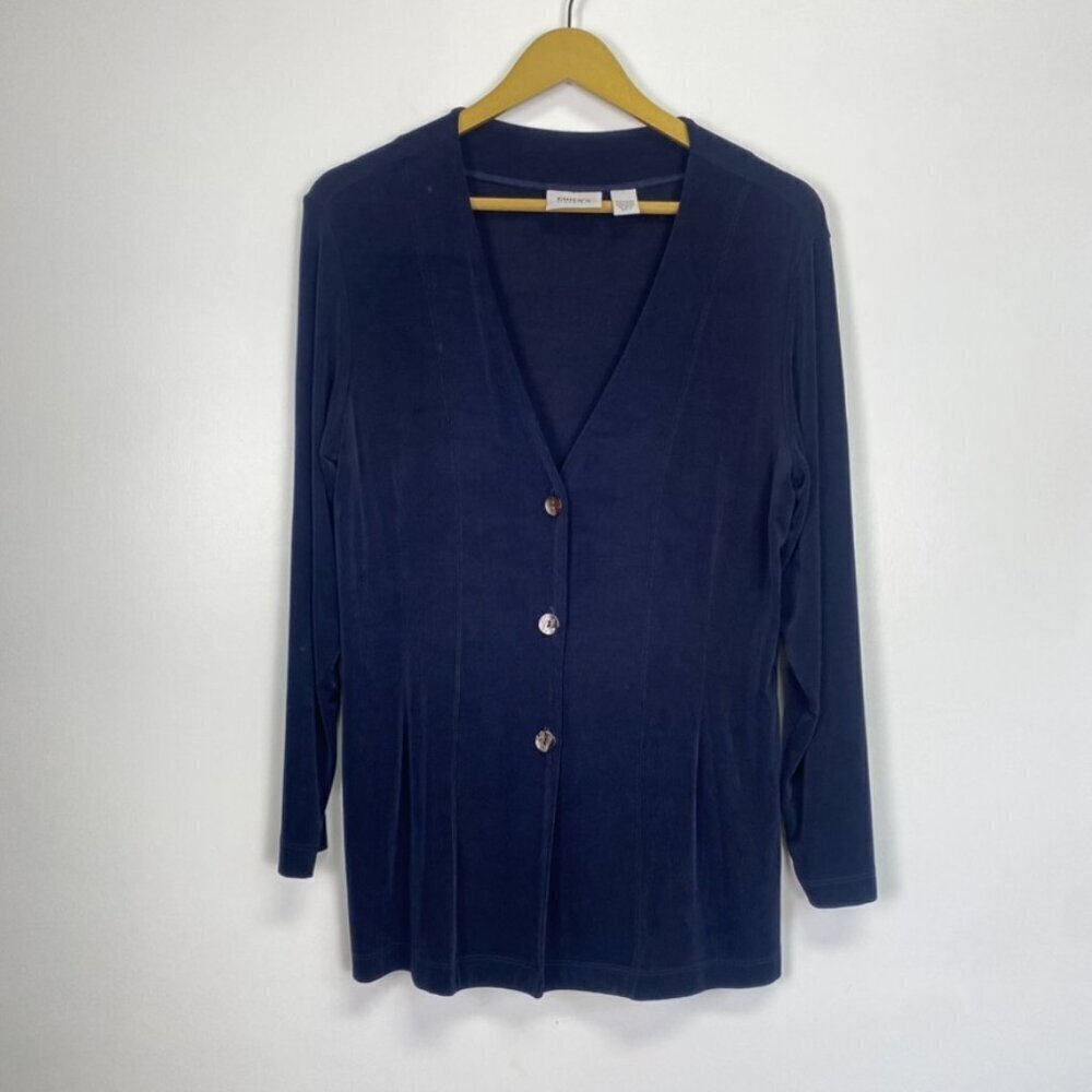 Chico's Travelers Dark Blue V Neck Cardigan - Picture 2 of 8